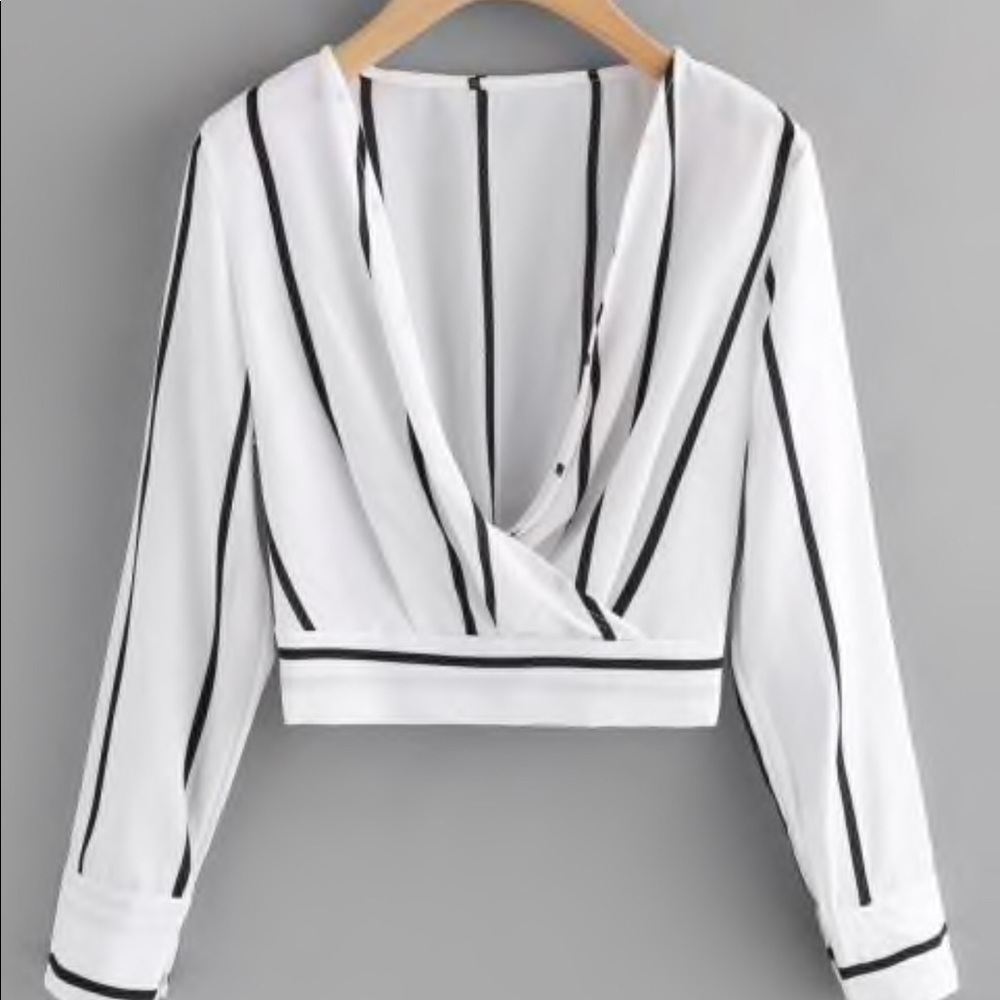Plunging neck Striped blouse